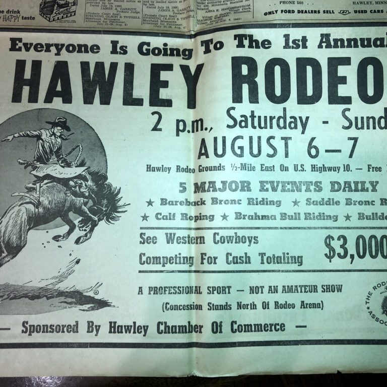 Hawley Herald newspaper ad in 1960 featuring the first Hawley Rodeo with Barnes PRCA Rodeo Company.